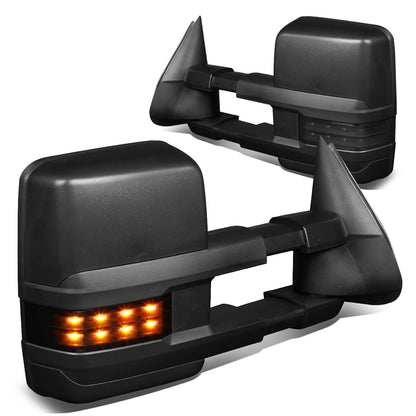 RETROVISORES EXTENDIBLES TOWING MIRROR - 99-06 CHEVY SILVERADO, GMC SIERRA / 00-06 CHEVY SUBURBAN, CHEVY TAHOE, GMC YUKON / 02-06 CHEVY AVALANCHE, CADILLAC ESCALADE - PAIR - POWERED W/ HEATED - LED SMOKE SIGNAL - BLACK