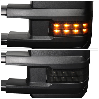 RETROVISORES EXTENDIBLES TOWING MIRROR - 99-06 CHEVY SILVERADO, GMC SIERRA / 00-06 CHEVY SUBURBAN, CHEVY TAHOE, GMC YUKON / 02-06 CHEVY AVALANCHE, CADILLAC ESCALADE - PAIR - POWERED W/ HEATED - LED SMOKE SIGNAL - BLACK