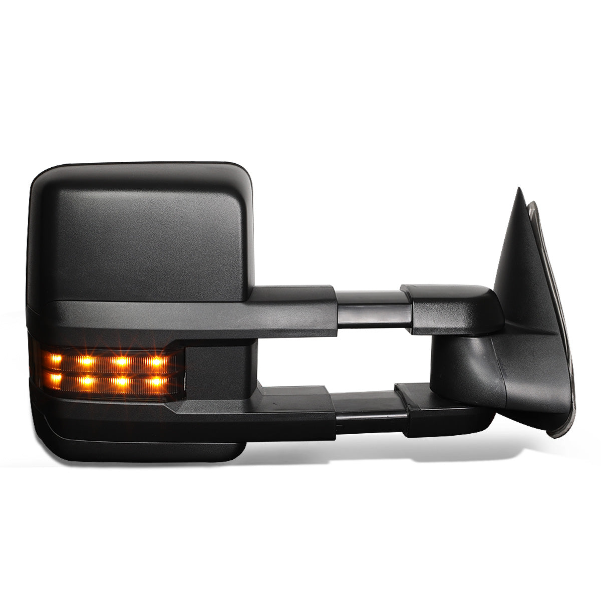 RETROVISORES EXTENDIBLES TOWING MIRROR - 99-06 CHEVY SILVERADO, GMC SIERRA / 00-06 CHEVY SUBURBAN, CHEVY TAHOE, GMC YUKON / 02-06 CHEVY AVALANCHE, CADILLAC ESCALADE - RIGHT - POWERED W/ HEATED - LED SMOKE SIGNAL - BLACK