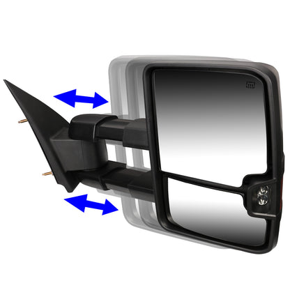 RETROVISORES EXTENDIBLES TOWING MIRROR - 99-06 CHEVY SILVERADO, GMC SIERRA / 00-06 CHEVY SUBURBAN, CHEVY TAHOE, GMC YUKON / 02-06 CHEVY AVALANCHE, CADILLAC ESCALADE - RIGHT - POWERED W/ HEATED - LED SMOKE SIGNAL - BLACK