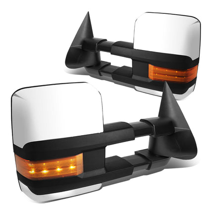 RETROVISORES EXTENDIBLES TOWING MIRROR - 99-06 CHEVY SILVERADO, GMC SIERRA / 00-06 CHEVY SUBURBAN, CHEVY TAHOE, GMC YUKON / 02-06 CHEVY AVALANCHE, CADILLAC ESCALADE - PAIR - POWERED W/ HEATED - LED AMBER SIGNAL - CHROME