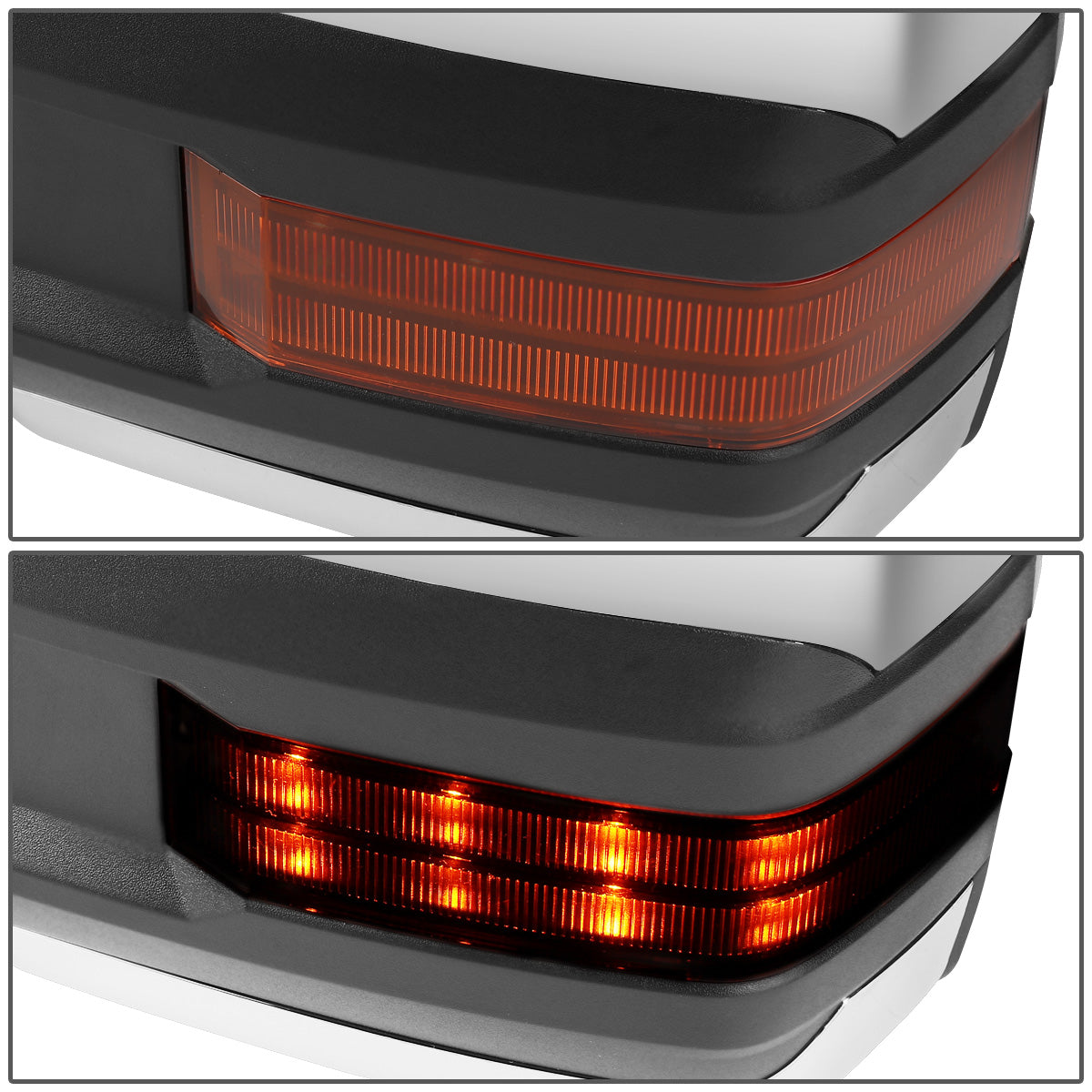 RETROVISORES EXTENDIBLES TOWING MIRROR - 99-06 CHEVY SILVERADO, GMC SIERRA / 00-06 CHEVY SUBURBAN, CHEVY TAHOE, GMC YUKON / 02-06 CHEVY AVALANCHE, CADILLAC ESCALADE - PAIR - POWERED W/ HEATED - LED AMBER SIGNAL - CHROME