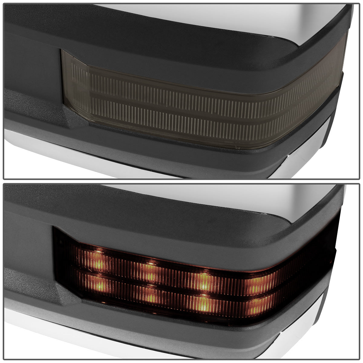 RETROVISORES EXTENDIBLES TOWING MIRROR - 99-06 CHEVY SILVERADO, GMC SIERRA / 00-06 CHEVY SUBURBAN, CHEVY TAHOE, GMC YUKON / 02-06 CHEVY AVALANCHE, CADILLAC ESCALADE - PAIR - POWERED W/ HEATED - LED SMOKE SIGNAL - CHROME