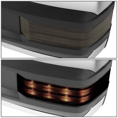 RETROVISORES EXTENDIBLES TOWING MIRROR - 99-06 CHEVY SILVERADO, GMC SIERRA / 00-06 CHEVY SUBURBAN, CHEVY TAHOE, GMC YUKON / 02-06 CHEVY AVALANCHE, CADILLAC ESCALADE - LEFT - POWERED W/ HEATED - LED SMOKE SIGNAL - CHROME