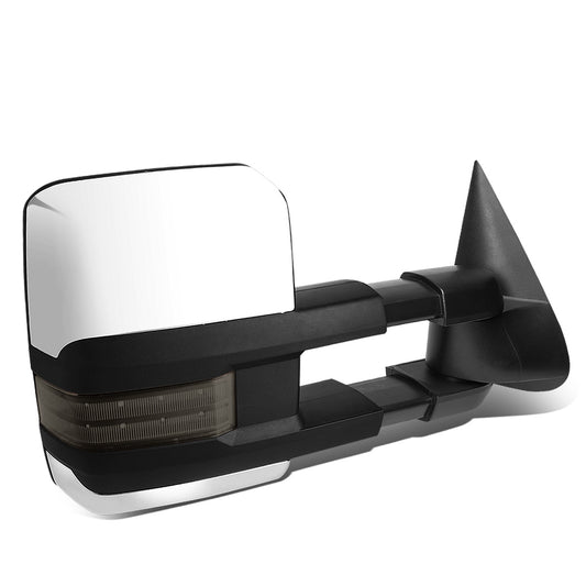RETROVISORES EXTENDIBLES TOWING MIRROR - 99-06 CHEVY SILVERADO, GMC SIERRA / 00-06 CHEVY SUBURBAN, CHEVY TAHOE, GMC YUKON / 02-06 CHEVY AVALANCHE, CADILLAC ESCALADE - RIGHT - POWERED W/ HEATED - LED SMOKE SIGNAL- CHROME