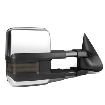 RETROVISORES EXTENDIBLES TOWING MIRROR - 99-06 CHEVY SILVERADO, GMC SIERRA / 00-06 CHEVY SUBURBAN, CHEVY TAHOE, GMC YUKON / 02-06 CHEVY AVALANCHE, CADILLAC ESCALADE - RIGHT - POWERED W/ HEATED - LED SMOKE SIGNAL- CHROME