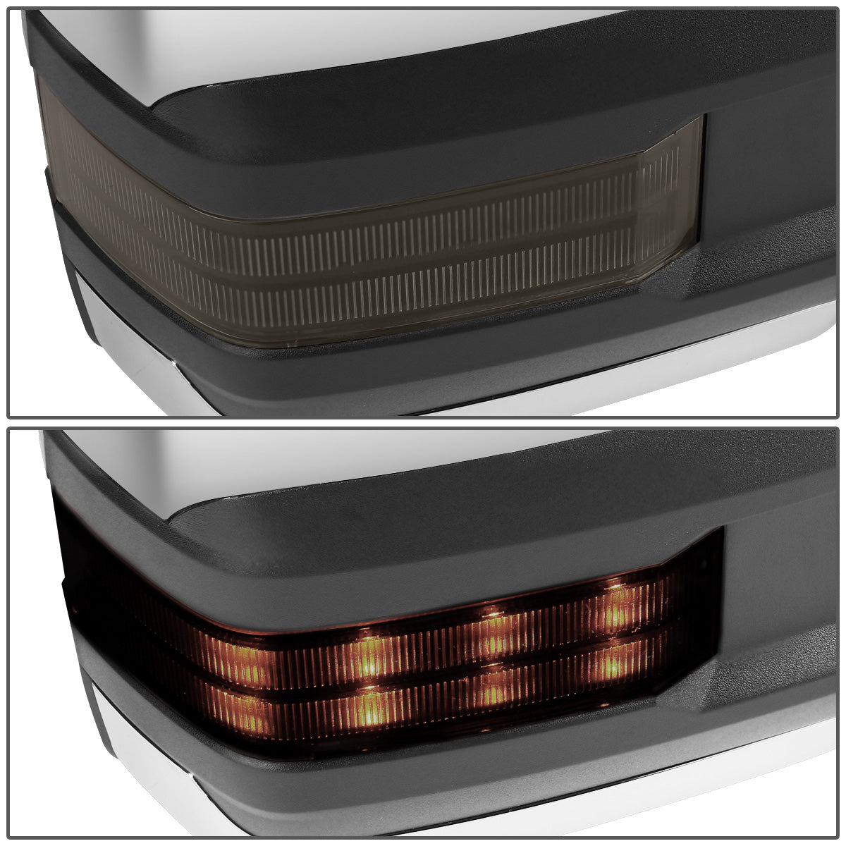 RETROVISORES EXTENDIBLES TOWING MIRROR - 99-06 CHEVY SILVERADO, GMC SIERRA / 00-06 CHEVY SUBURBAN, CHEVY TAHOE, GMC YUKON / 02-06 CHEVY AVALANCHE, CADILLAC ESCALADE - RIGHT - POWERED W/ HEATED - LED SMOKE SIGNAL- CHROME