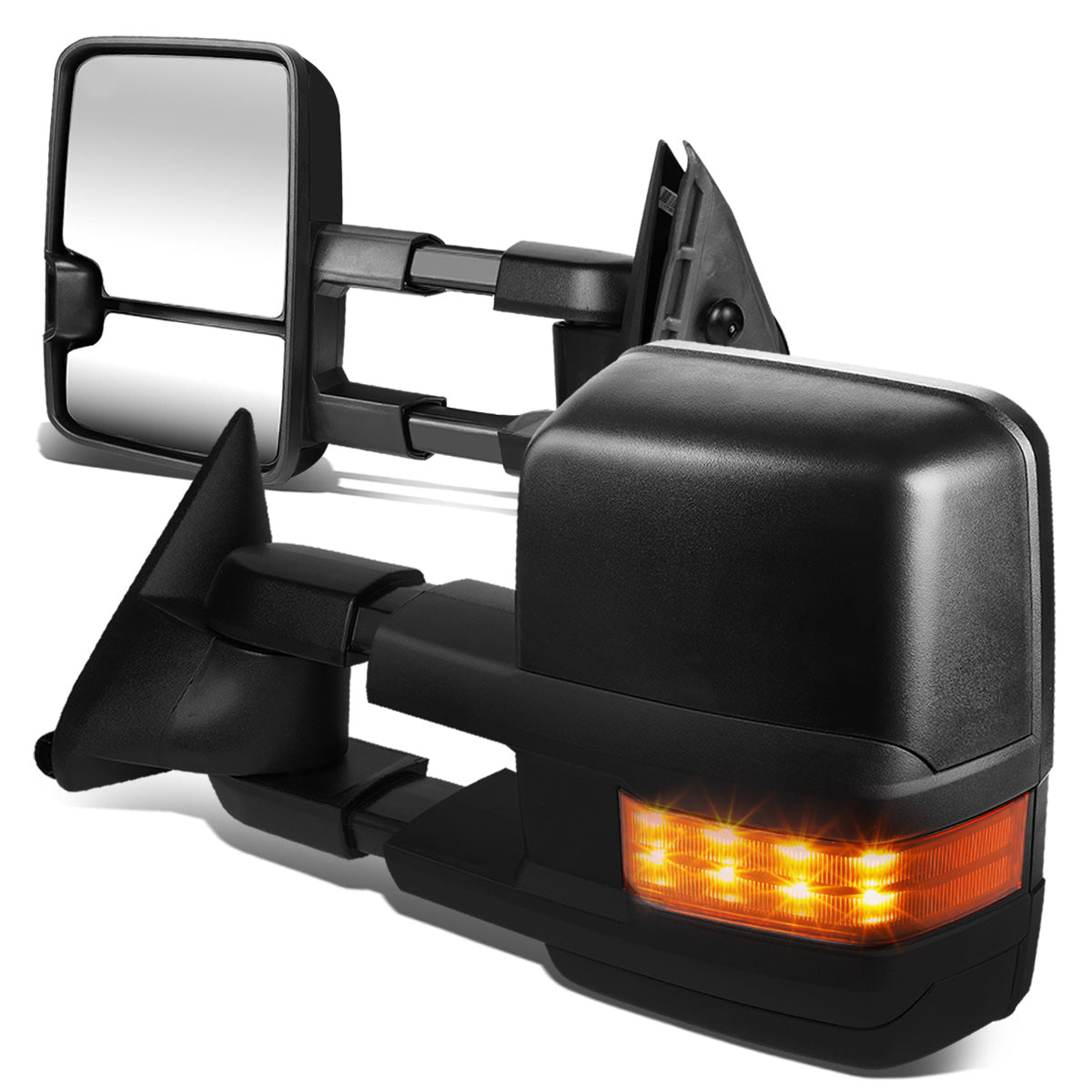 RETROVISORES EXTENDIBLES TOWING MIRROR - 88-98 CHEVY GMC C/K 1500 / 88-00 CHEVY GMC C/K 2500 / 88-02 CHEVY GMC C3500 / 88-00 CHEVY GMC K3500 / 95-99 CHEVY TAHOE / 92-99 GMC YUKON, SUBURBAN - PAIR - MANUAL W/O HEATED - LED AMBER SIGNAL - BLACK