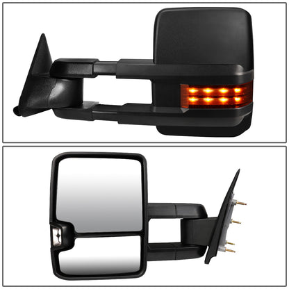 RETROVISORES EXTENDIBLES TOWING MIRROR - 88-98 CHEVY GMC C/K 1500 / 88-00 CHEVY GMC C/K 2500 / 88-02 CHEVY GMC C3500 / 88-00 CHEVY GMC K3500 / 95-99 CHEVY TAHOE / 92-99 GMC YUKON, SUBURBAN - PAIR - MANUAL W/O HEATED - LED AMBER SIGNAL - BLACK