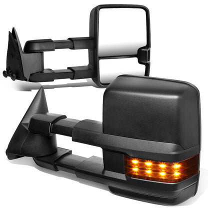 RETROVISORES EXTENDIBLES TOWING MIRROR - 88-98 CHEVY GMC C/K 1500 / 88-00 CHEVY GMC C/K 2500 / 88-02 CHEVY GMC C3500 / 88-00 CHEVY GMC K3500 / 95-99 CHEVY TAHOE / 92-99 GMC YUKON, SUBURBAN - PAIR - POWERED - LED AMBER SIGNAL - BLACK