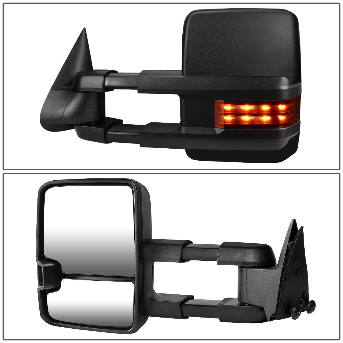 RETROVISORES EXTENDIBLES TOWING MIRROR - 88-98 CHEVY GMC C/K 1500 / 88-00 CHEVY GMC C/K 2500 / 88-02 CHEVY GMC C3500 / 88-00 CHEVY GMC K3500 / 95-99 CHEVY TAHOE / 92-99 GMC YUKON, SUBURBAN - PAIR - POWERED - LED AMBER SIGNAL - BLACK