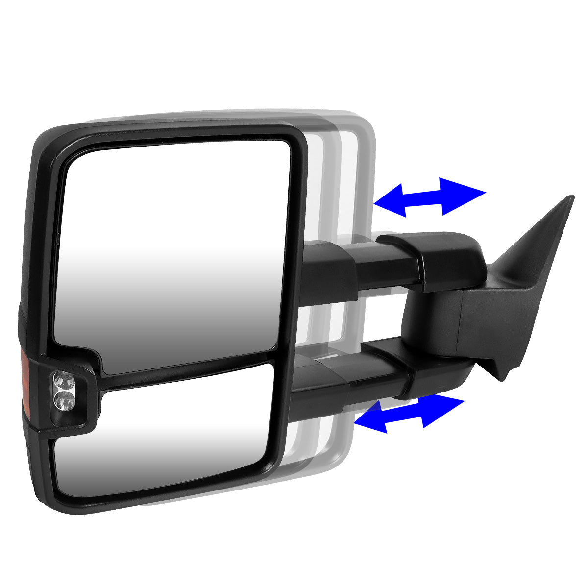 RETROVISORES EXTENDIBLES TOWING MIRROR - 88-98 CHEVY GMC C/K 1500 / 88-00 CHEVY GMC C/K 2500 / 88-02 CHEVY GMC C3500 / 88-00 CHEVY GMC K3500 / 95-99 CHEVY TAHOE / 92-99 GMC YUKON, SUBURBAN - PAIR - POWERED - LED AMBER SIGNAL - BLACK
