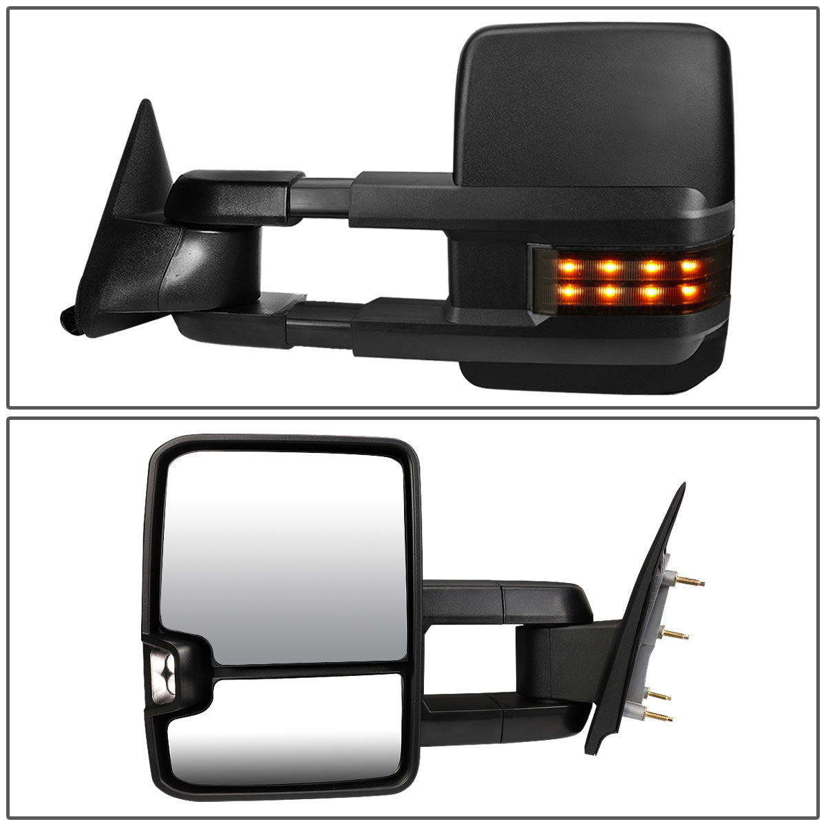 RETROVISORES EXTENDIBLES TOWING MIRROR - 88-98 CHEVY GMC C/K 1500 / 88-00 CHEVY GMC C/K 2500 / 88-02 CHEVY GMC C3500 / 88-00 CHEVY GMC K3500 / 95-99 CHEVY TAHOE / 92-99 GMC YUKON, SUBURBAN - PAIR - POWERED - LED SMOKE SIGNAL - BLACK