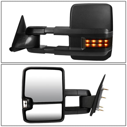 RETROVISORES EXTENDIBLES TOWING MIRROR - 88-98 CHEVY GMC C/K 1500 / 88-00 CHEVY GMC C/K 2500 / 88-02 CHEVY GMC C3500 / 88-00 CHEVY GMC K3500 / 95-99 CHEVY TAHOE / 92-99 GMC YUKON, SUBURBAN - PAIR - POWERED - LED SMOKE SIGNAL - BLACK