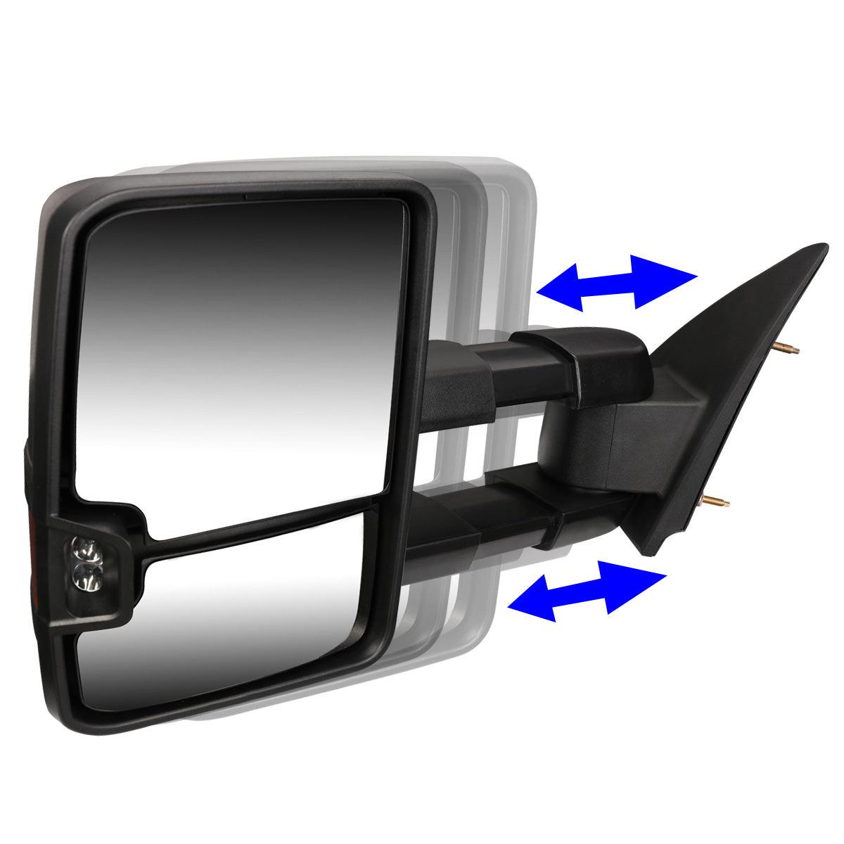 RETROVISORES EXTENDIBLES TOWING MIRROR - 88-98 CHEVY GMC C/K 1500 / 88-00 CHEVY GMC C/K 2500 / 88-02 CHEVY GMC C3500 / 88-00 CHEVY GMC K3500 / 95-99 CHEVY TAHOE / 92-99 GMC YUKON, SUBURBAN - PAIR - POWERED - LED SMOKE SIGNAL - BLACK