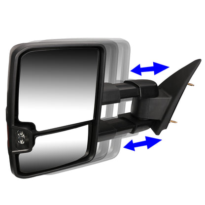 RETROVISORES EXTENDIBLES TOWING MIRROR - 88-98 CHEVY GMC C/K 1500 / 88-00 CHEVY GMC C/K 2500 / 88-02 CHEVY GMC C3500 / 88-00 CHEVY GMC K3500 / 95-99 CHEVY TAHOE / 92-99 GMC YUKON, SUBURBAN - LEFT - POWERED - LED SMOKE SIGNAL - BLACK