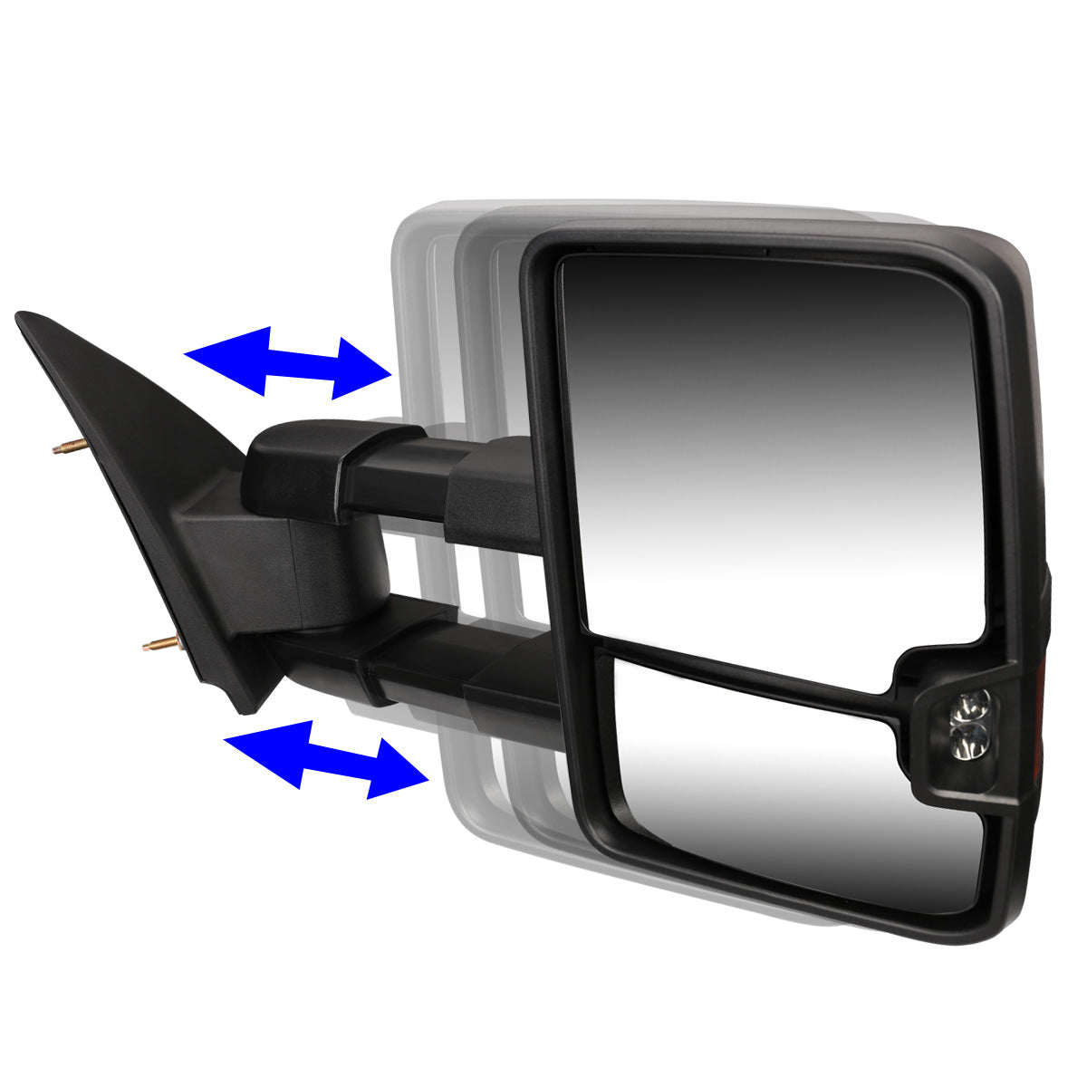 RETROVISORES EXTENDIBLES TOWING MIRROR - 88-98 CHEVY GMC C/K 1500 / 88-00 CHEVY GMC C/K 2500 / 88-02 CHEVY GMC C3500 / 88-00 CHEVY GMC K3500 / 95-99 CHEVY TAHOE / 92-99 GMC YUKON, SUBURBAN - RIGHT - POWERED - LED SMOKE SIGNAL - BLACK