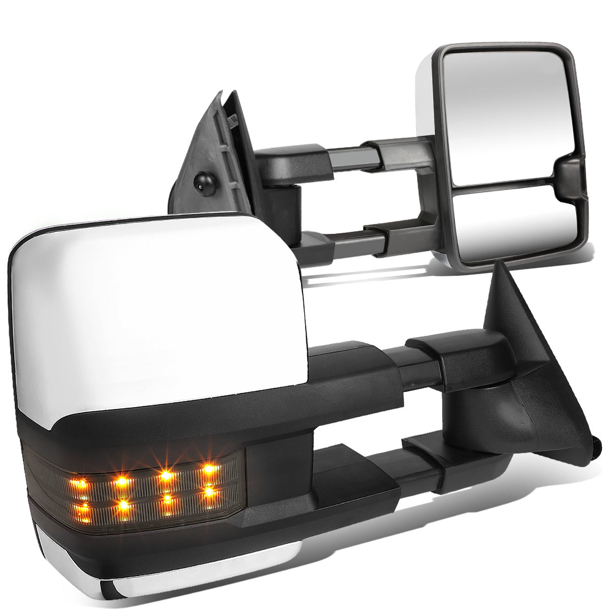 RETROVISORES EXTENDIBLES TOWING MIRROR - 88-98 CHEVY GMC C/K 1500 / 88-00 CHEVY GMC C/K 2500 / 88-02 CHEVY GMC C3500 / 88-00 CHEVY GMC K3500 / 95-99 CHEVY TAHOE / 92-99 GMC YUKON, SUBURBAN - PAIR - POWERED W/O HEATED - LED SMOKE SIGNAL - CHROME