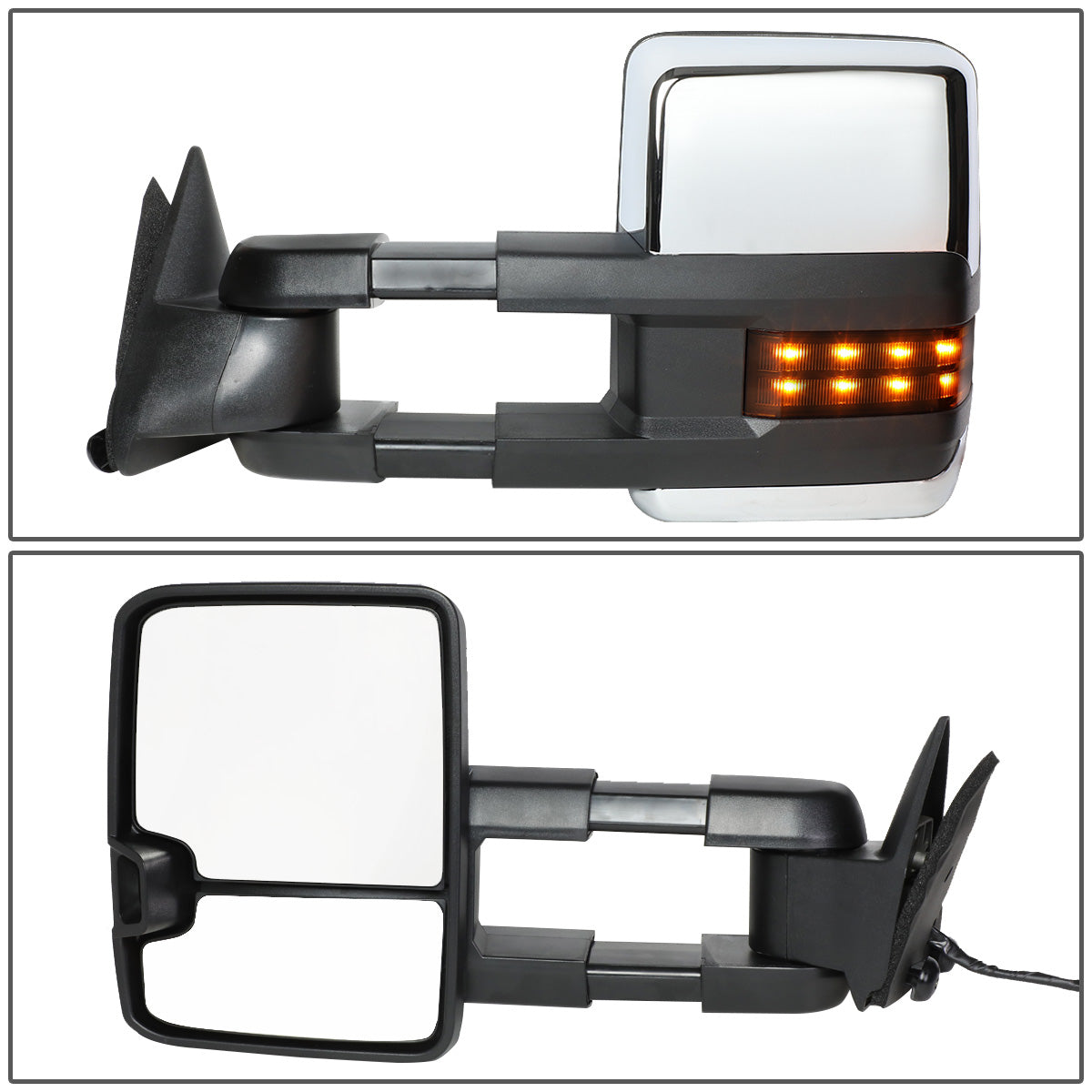 RETROVISORES EXTENDIBLES TOWING MIRROR - 88-98 CHEVY GMC C/K 1500 / 88-00 CHEVY GMC C/K 2500 / 88-02 CHEVY GMC C3500 / 88-00 CHEVY GMC K3500 / 95-99 CHEVY TAHOE / 92-99 GMC YUKON, SUBURBAN - LEFT - POWERED W/O HEATED - LED SMOKE SIGNAL - CHROME