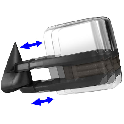 RETROVISORES EXTENDIBLES TOWING MIRROR - 88-98 CHEVY GMC C/K 1500 / 88-00 CHEVY GMC C/K 2500 / 88-02 CHEVY GMC C3500 / 88-00 CHEVY GMC K3500 / 95-99 CHEVY TAHOE / 92-99 GMC YUKON, SUBURBAN - LEFT - POWERED W/O HEATED - LED SMOKE SIGNAL - CHROME