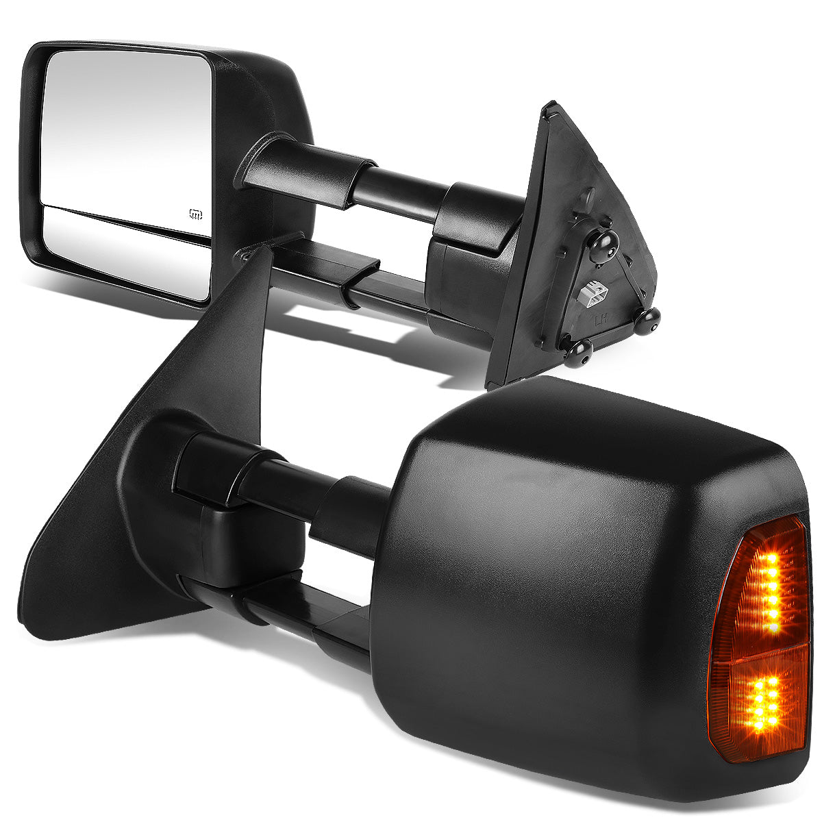 RETROVISORES EXTENDIBLES TOWING MIRROR - 07-16 TOYOTA TUNDRA - PAIR - POWERED W/ HEATED - LED AMBER SIGNAL - BLACK