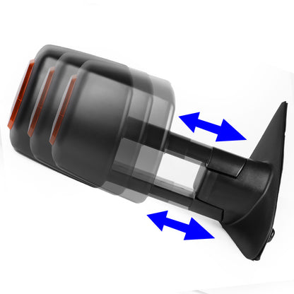 RETROVISORES EXTENDIBLES TOWING MIRROR - 09-16 DODGE RAM 1500 / 10-16 DODGE RAM 2500, 3500, 4500, 5500 - OE STYLE - RIGHT - POWERED W/ HEATED W/ TEMPERATURE SENSOR W/ PUDDLE LIGHT - LED AMBER SIGNAL - BLACK