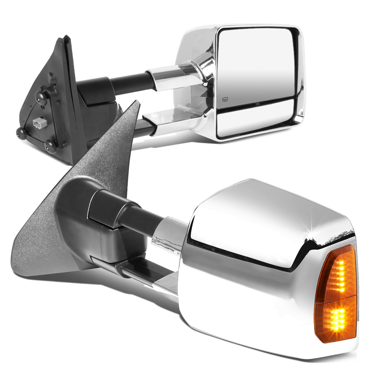 RETROVISORES EXTENDIBLES TOWING MIRROR - 07-16 TOYOTA TUNDRA - PAIR - POWERED W/ HEATED - LED AMBER SIGNAL - CHROME