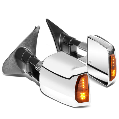 RETROVISORES EXTENDIBLES TOWING MIRROR - 07-16 TOYOTA TUNDRA - PAIR - POWERED W/ HEATED - LED AMBER SIGNAL - CHROME