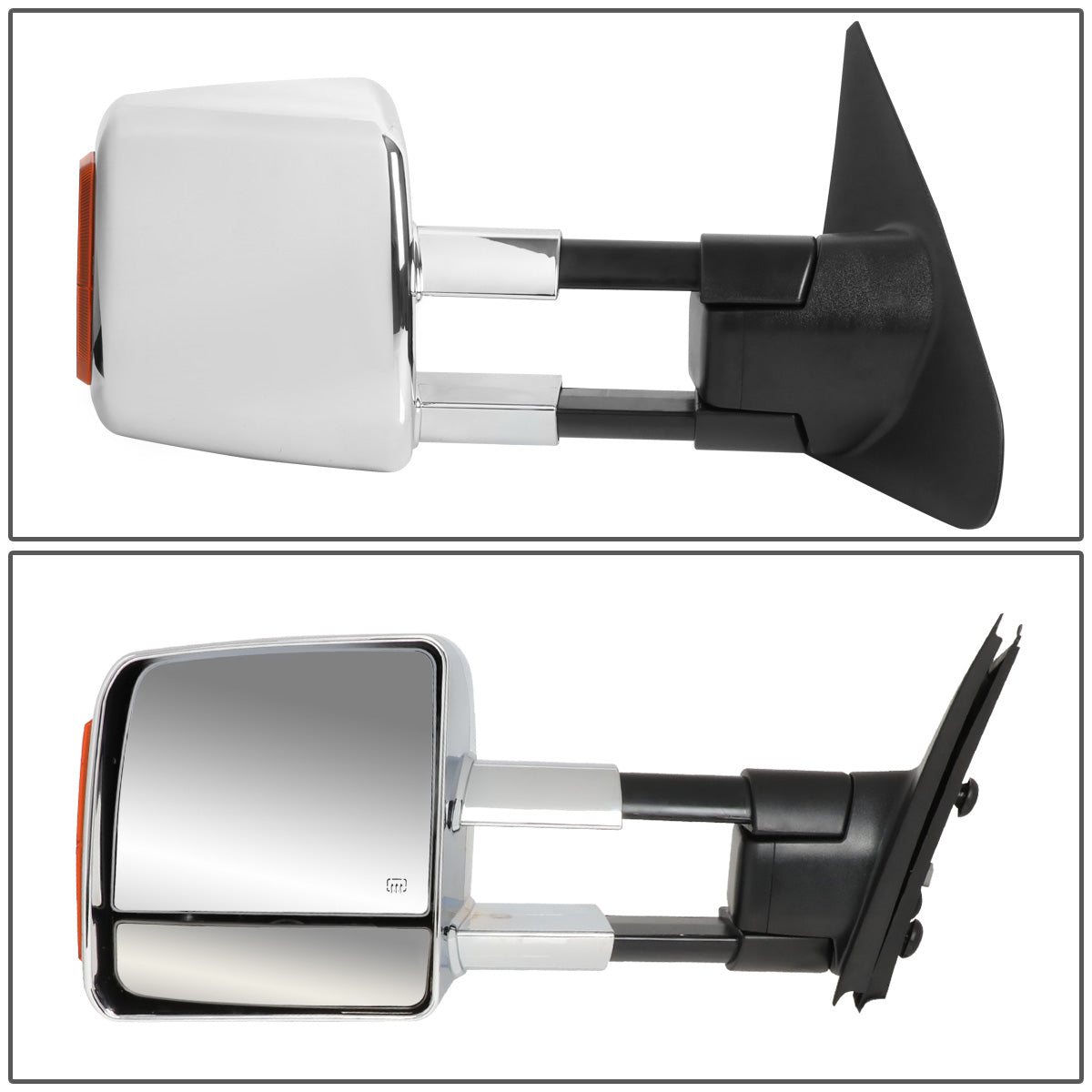 RETROVISORES EXTENDIBLES TOWING MIRROR - 07-16 TOYOTA TUNDRA - PAIR - POWERED W/ HEATED - LED AMBER SIGNAL - CHROME