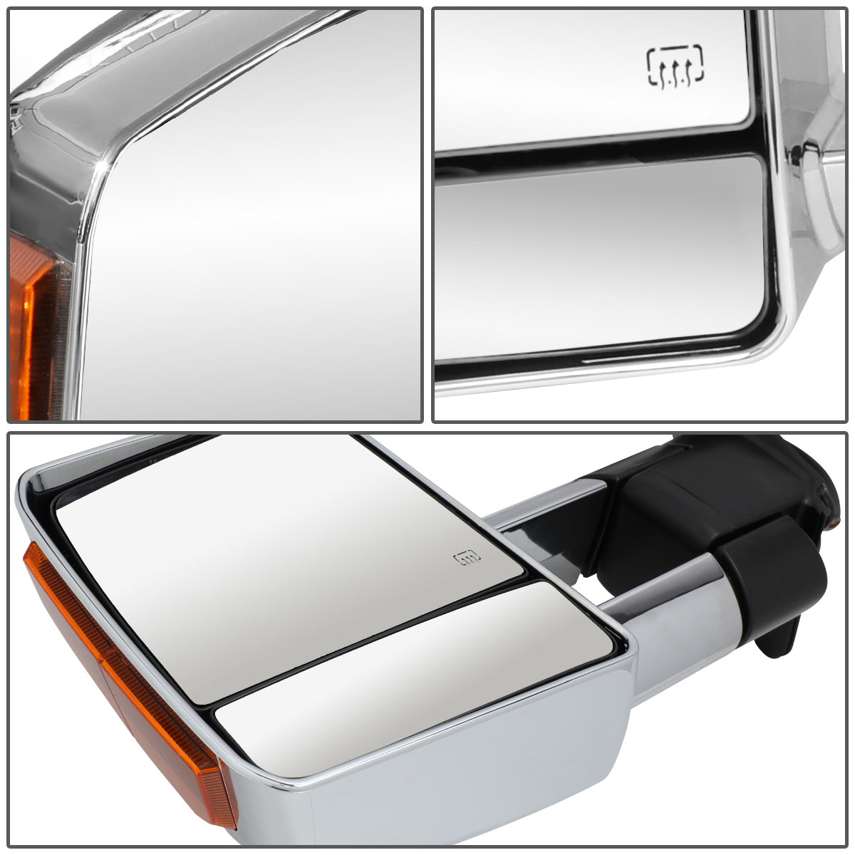 RETROVISORES EXTENDIBLES TOWING MIRROR - 07-16 TOYOTA TUNDRA - PAIR - POWERED W/ HEATED - LED AMBER SIGNAL - CHROME