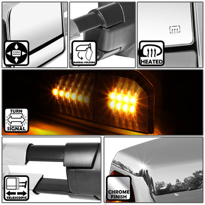 RETROVISORES EXTENDIBLES TOWING MIRROR - 07-16 TOYOTA TUNDRA - PAIR - POWERED W/ HEATED - LED SMOKE SIGNAL - CHROME