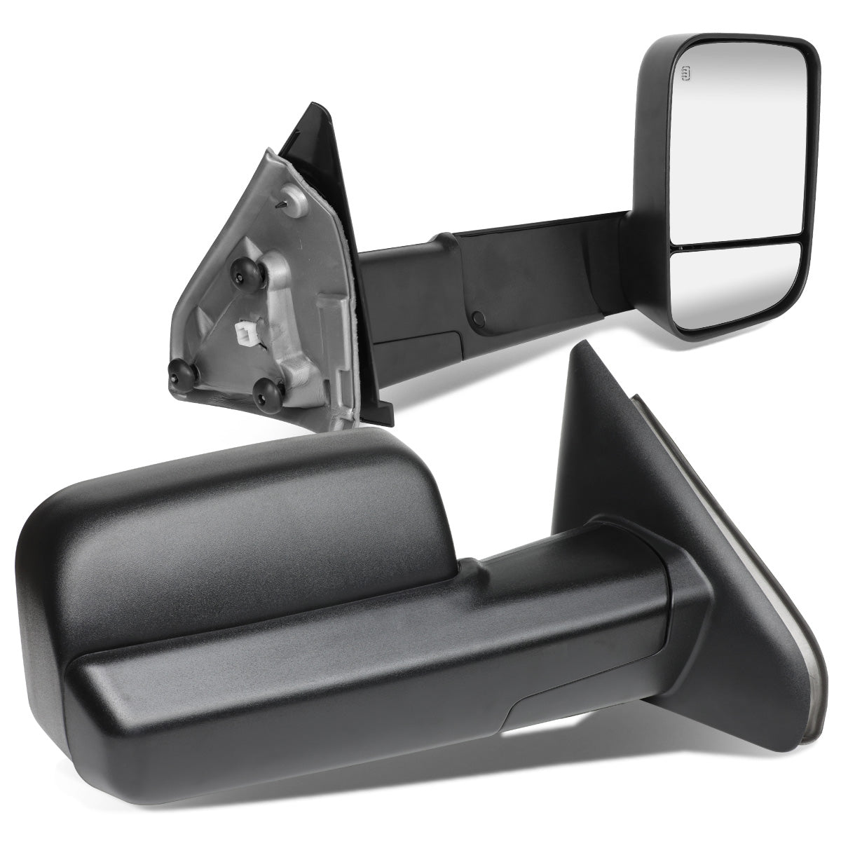 RETROVISORES EXTENDIBLES TOWING MIRROR - 02-08 DODGE RAM 1500 / 03-09 DODGE RAM 2500, 3500 - PAIR - POWERED W/ HEATED W/ PUDDLE LIGHT - BLACK