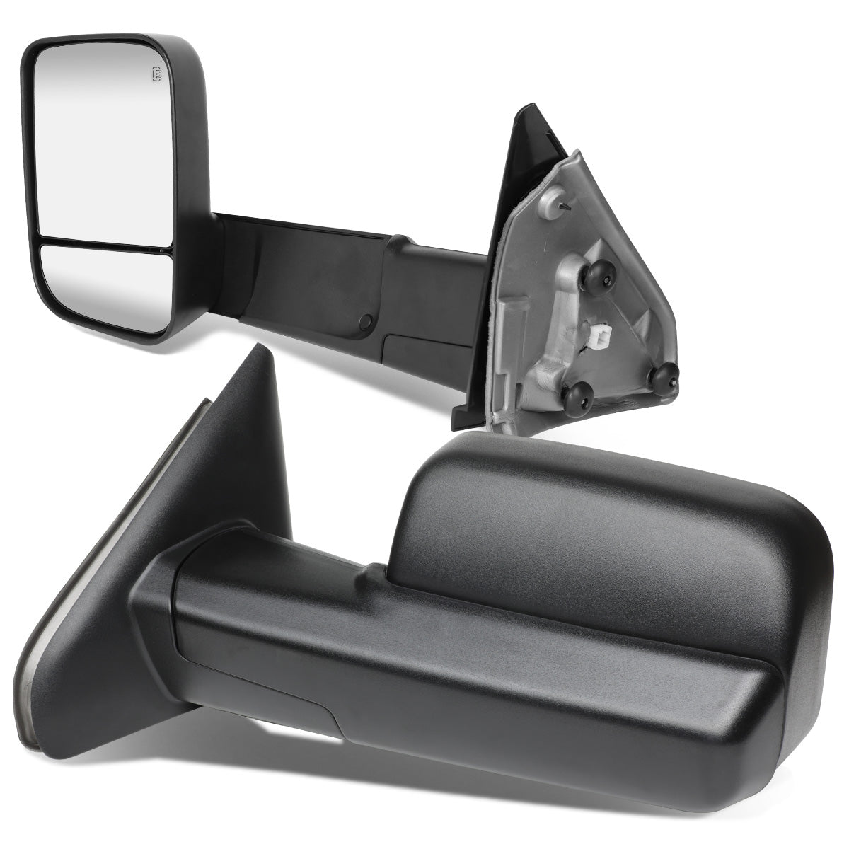 RETROVISORES EXTENDIBLES TOWING MIRROR - 02-08 DODGE RAM 1500 / 03-09 DODGE RAM 2500, 3500 - PAIR - POWERED W/ HEATED W/ PUDDLE LIGHT - BLACK
