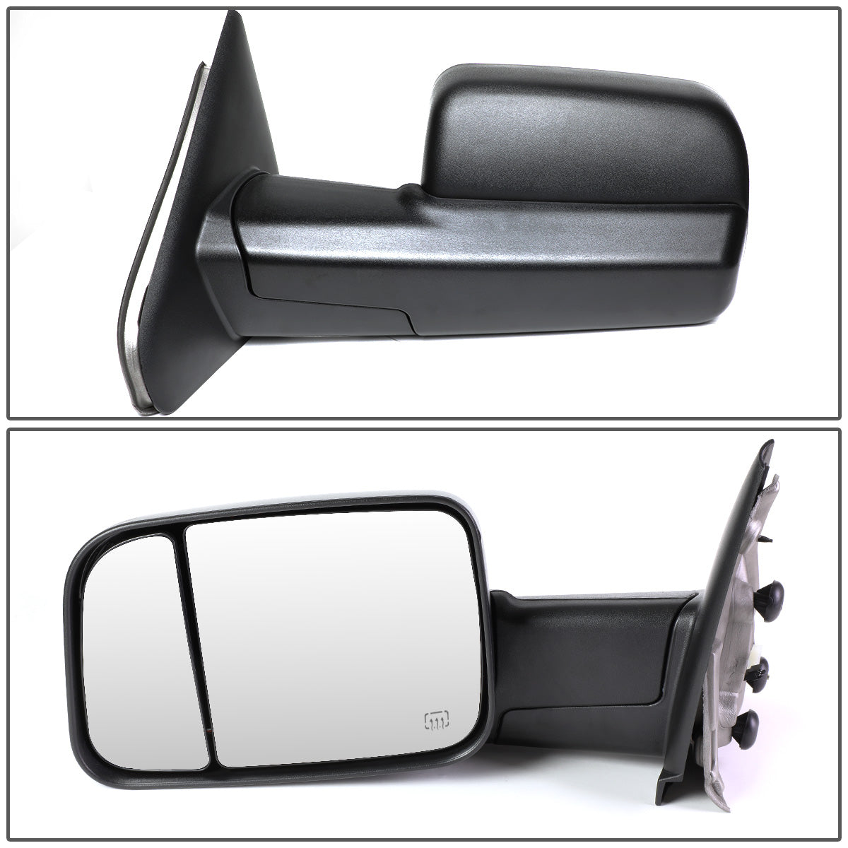 RETROVISORES EXTENDIBLES TOWING MIRROR - 02-08 DODGE RAM 1500 / 03-09 DODGE RAM 2500, 3500 - PAIR - POWERED W/ HEATED W/ PUDDLE LIGHT - BLACK