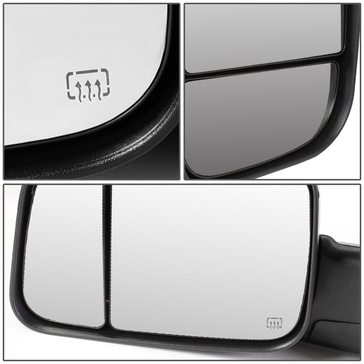 RETROVISORES EXTENDIBLES TOWING MIRROR - 02-08 DODGE RAM 1500 / 03-09 DODGE RAM 2500, 3500 - PAIR - POWERED W/ HEATED W/ PUDDLE LIGHT - BLACK