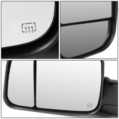 RETROVISORES EXTENDIBLES TOWING MIRROR - 02-08 DODGE RAM 1500 / 03-09 DODGE RAM 2500, 3500 - PAIR - POWERED W/ HEATED W/ PUDDLE LIGHT - BLACK