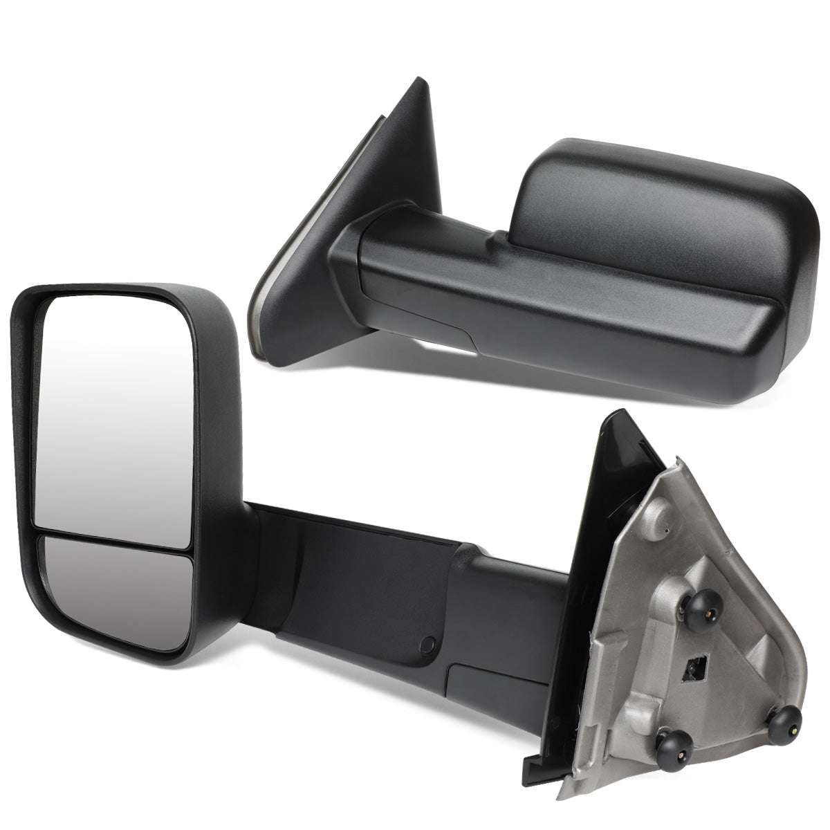 RETROVISORES EXTENDIBLES TOWING MIRROR - 02-08 DODGE RAM 1500 / 03-09 DODGE RAM 2500, 3500 - PAIR - MANUAL W/ HEATED W/ PUDDLE LIGHT - BLACK