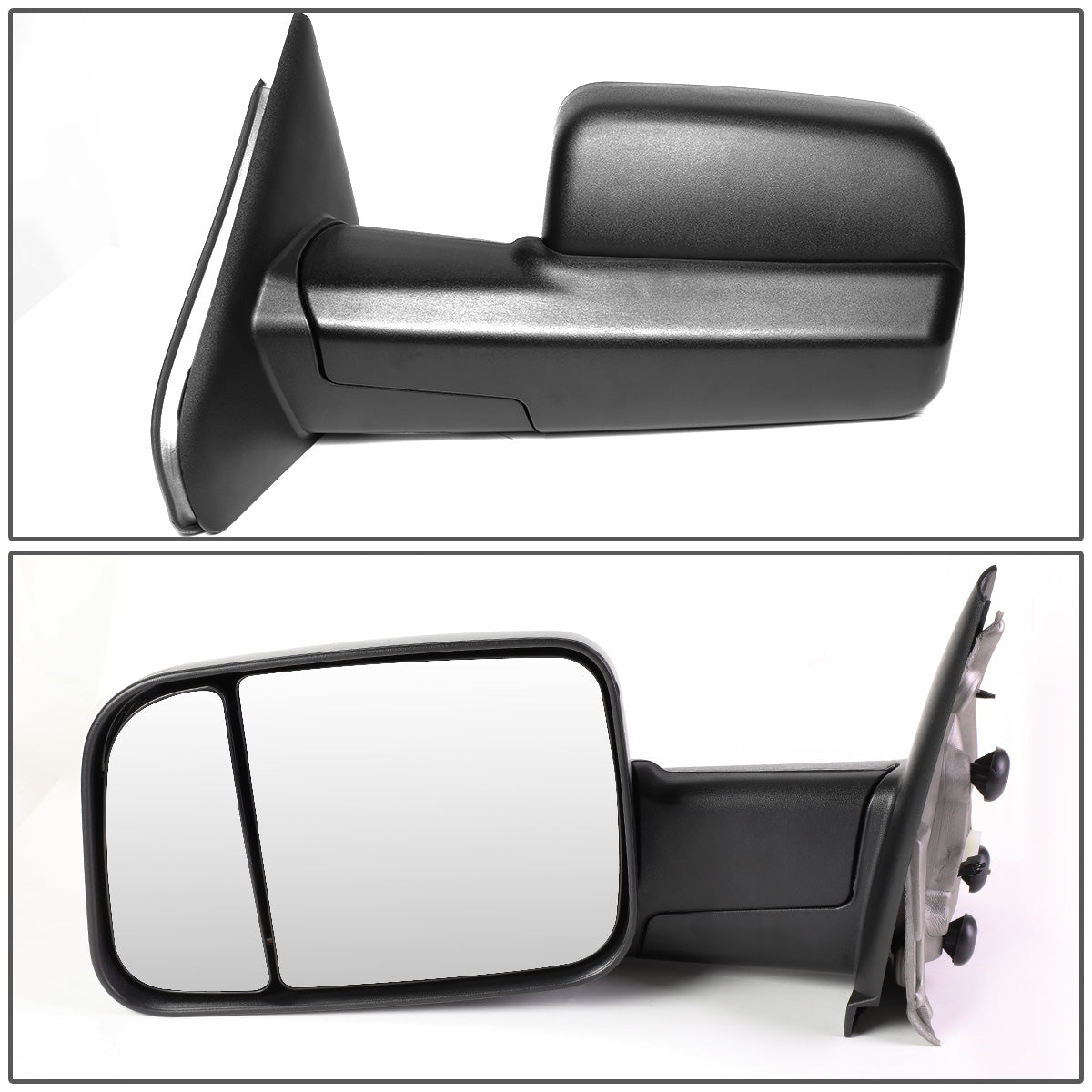 RETROVISORES EXTENDIBLES TOWING MIRROR - 02-08 DODGE RAM 1500 / 03-09 DODGE RAM 2500, 3500 - PAIR - MANUAL W/ HEATED W/ PUDDLE LIGHT - BLACK
