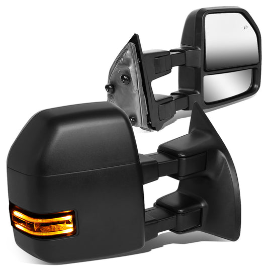 RETROVISORES EXTENDIBLES TOWING MIRROR - 99-07 FORD F-250, F-350, F-450, F-550 - PAIR - POWERED W/HEATED - LED AMBER SIGNAL - BLACK