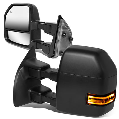 RETROVISORES EXTENDIBLES TOWING MIRROR - 99-07 FORD F-250, F-350, F-450, F-550 - PAIR - POWERED W/HEATED - LED AMBER SIGNAL - BLACK