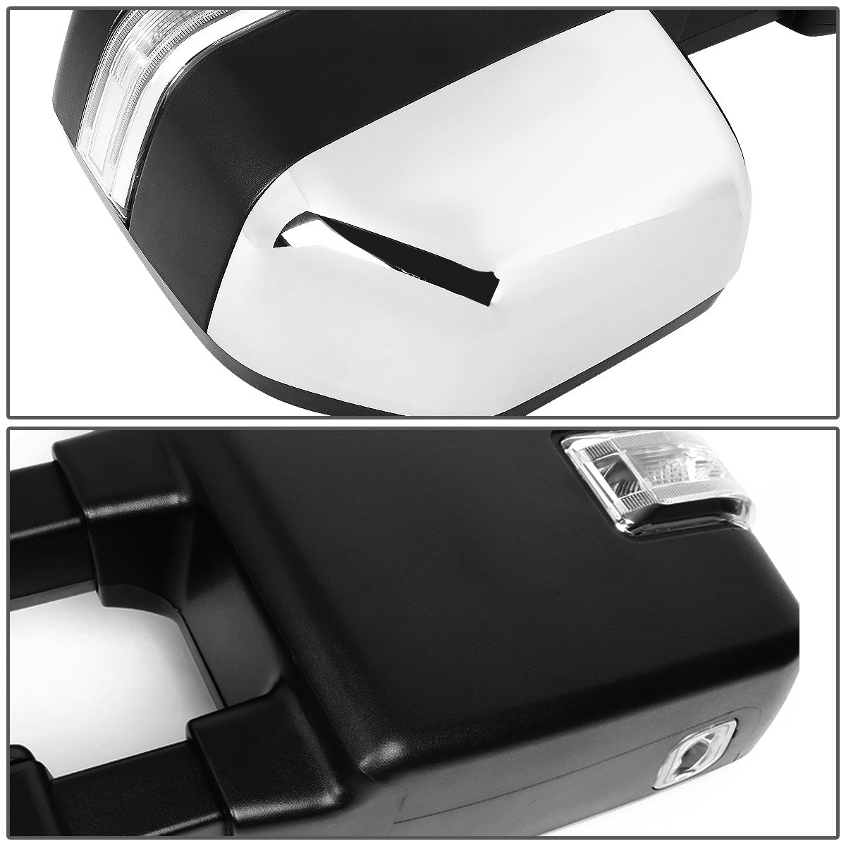 RETROVISORES EXTENDIBLES TOWING MIRROR - 99-07 FORD F-250, F-350, F-450, F-550 - PAIR - POWERED W/HEATED - LED AMBER SIGNAL - CHROME