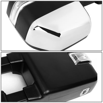 RETROVISORES EXTENDIBLES TOWING MIRROR - 99-07 FORD F-250, F-350, F-450, F-550 - PAIR - POWERED W/HEATED - LED AMBER SIGNAL - CHROME