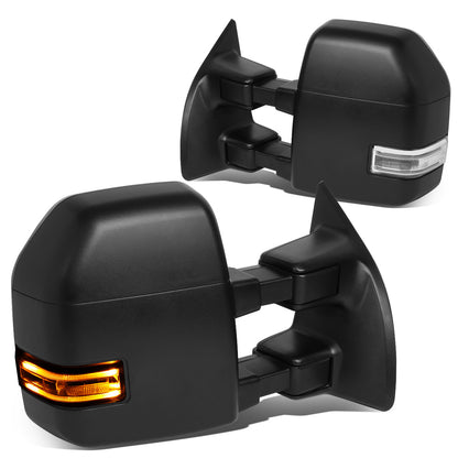 RETROVISORES EXTENDIBLES TOWING MIRROR - 08-16 FORD F-250, F-350, F-450, F-550 - PAIR - POWERED W/ HEATED - LED AMBER SIGNAL - BLACK