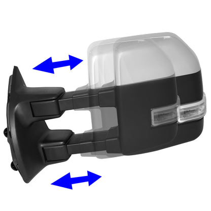 RETROVISORES EXTENDIBLES TOWING MIRROR - 08-16 FORD F-250, F-350, F-450, F-550 - PAIR - POWERED W/ HEATED - LED AMBER SIGNAL - CHROME