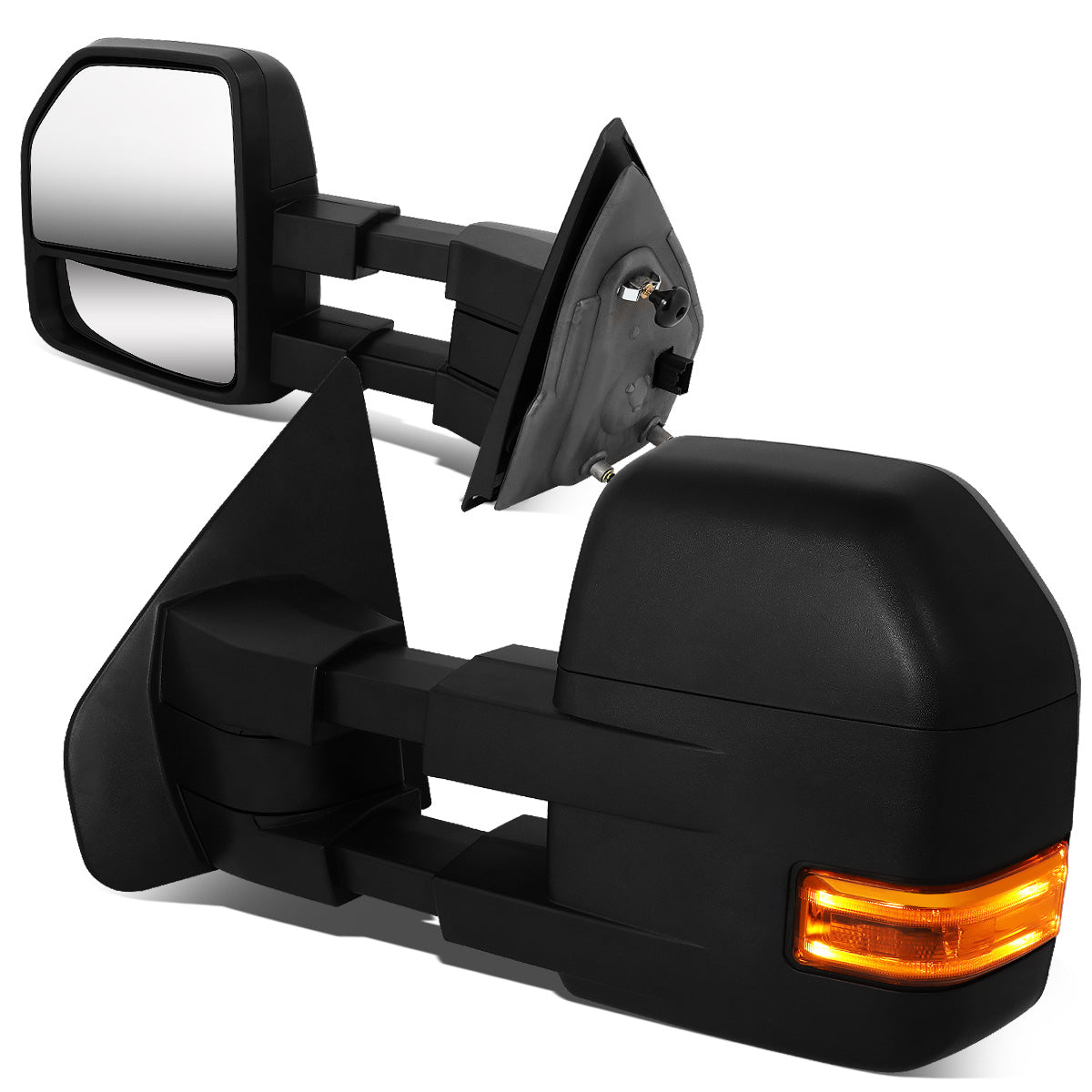 RETROVISORES EXTENDIBLES TOWING MIRROR - 04-14 FORD F-150 - PAIR - MANUAL W/ PUDDLE LIGHT - LED AMBER SIGNAL - BLACK