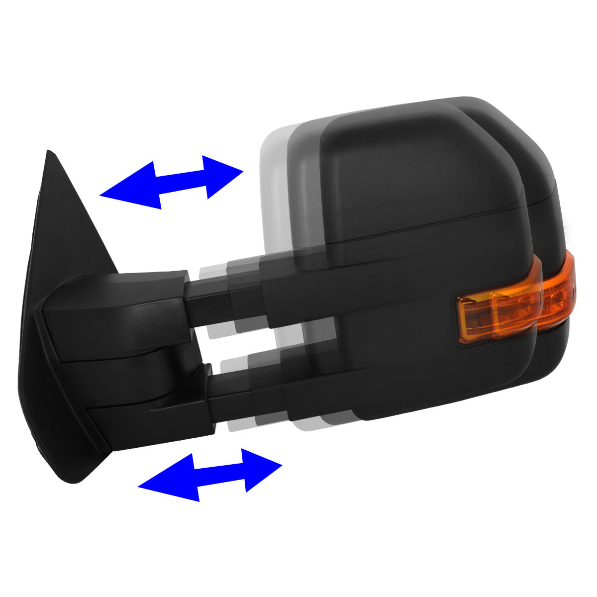 RETROVISORES EXTENDIBLES TOWING MIRROR - 04-14 FORD F-150 - PAIR - MANUAL W/ PUDDLE LIGHT - LED AMBER SIGNAL - BLACK