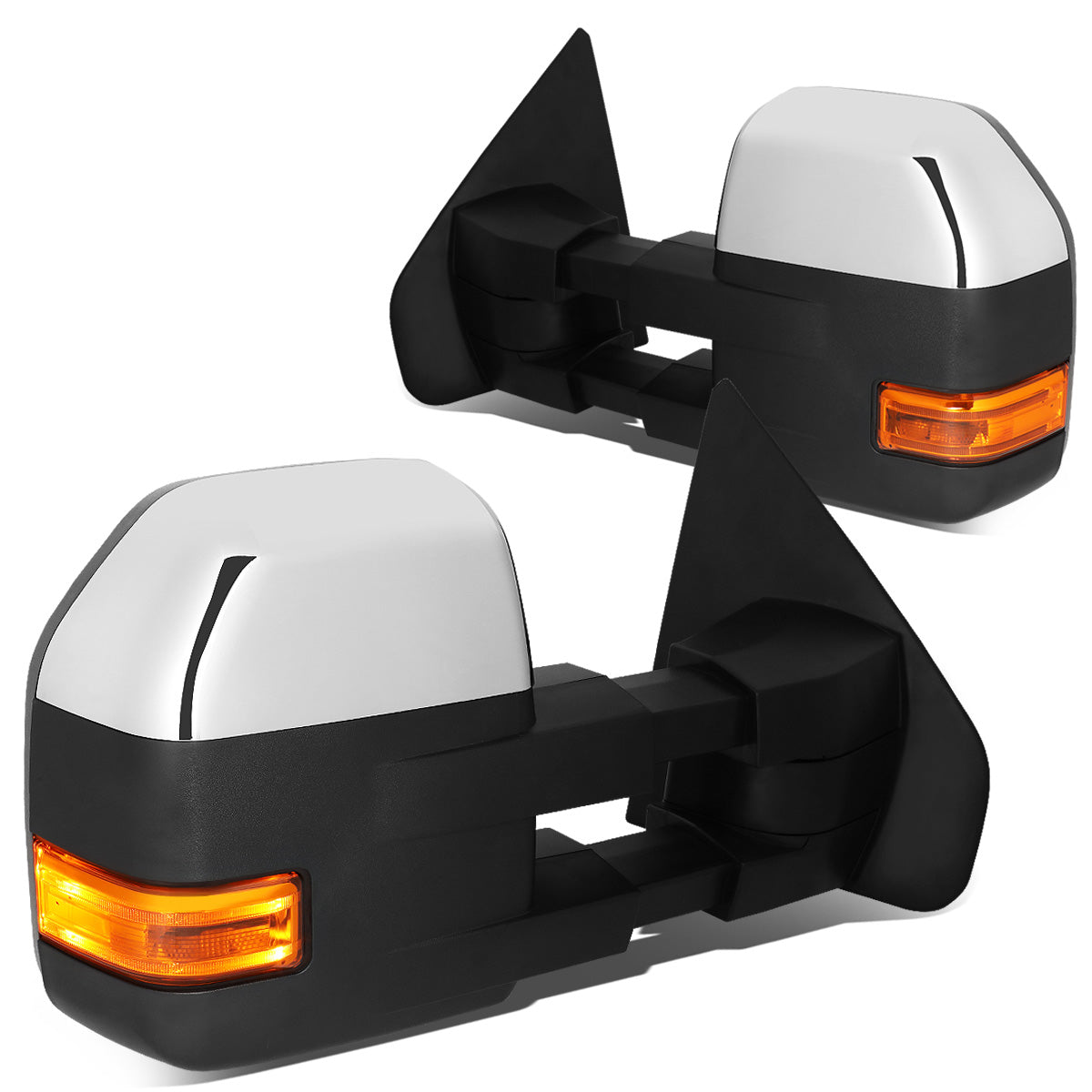 RETROVISORES EXTENDIBLES TOWING MIRROR - 04-14 FORD F-150 - PAIR - MANUAL W/ PUDDLE LIGHT - LED AMBER SIGNAL - CHROME