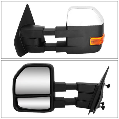 RETROVISORES EXTENDIBLES TOWING MIRROR - 04-14 FORD F-150 - PAIR - MANUAL W/ PUDDLE LIGHT - LED AMBER SIGNAL - CHROME