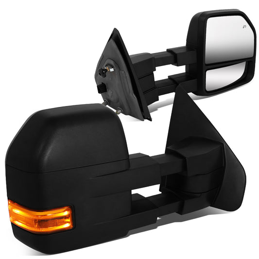 RETROVISORES EXTENDIBLES TOWING MIRROR - 04-14 FORD F-150 - PAIR - POWERED W/HEATED W/PUDDLE LIGHT - AMBER SIGNAL - BLACK