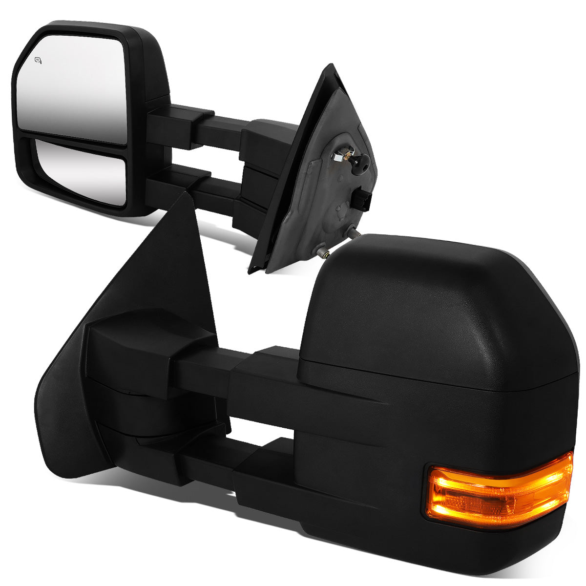RETROVISORES EXTENDIBLES TOWING MIRROR - 04-14 FORD F-150 - PAIR - POWERED W/HEATED W/PUDDLE LIGHT - AMBER SIGNAL - BLACK